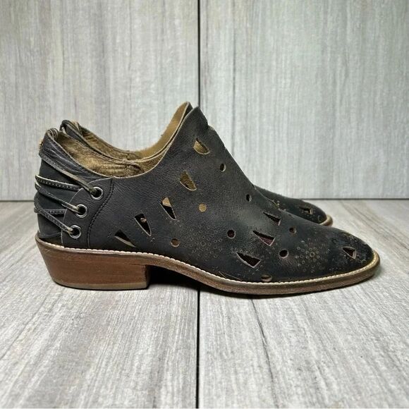 Musse & Cloud Anisse Anthropology Black Leather Ankle Shoe Booties Womens Size 7 - Picture 3 of 10